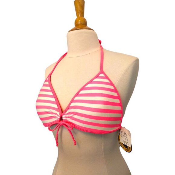 NWT⭐Body Glove Push Up Tie Neck Cleavage builder bikini top Neon Pink Stripes - Picture 5 of 16